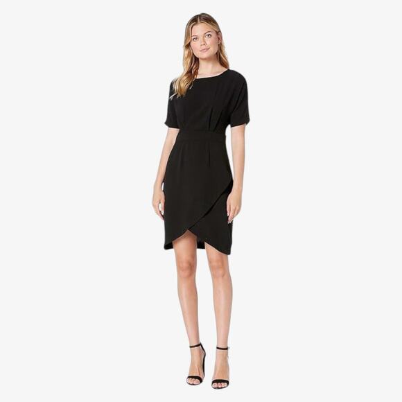 bobeau Dresses & Skirts - Bobeau Women's Sheath Dress Short Sleeve Wrap Skirt Crew Neck Black Zip Size M